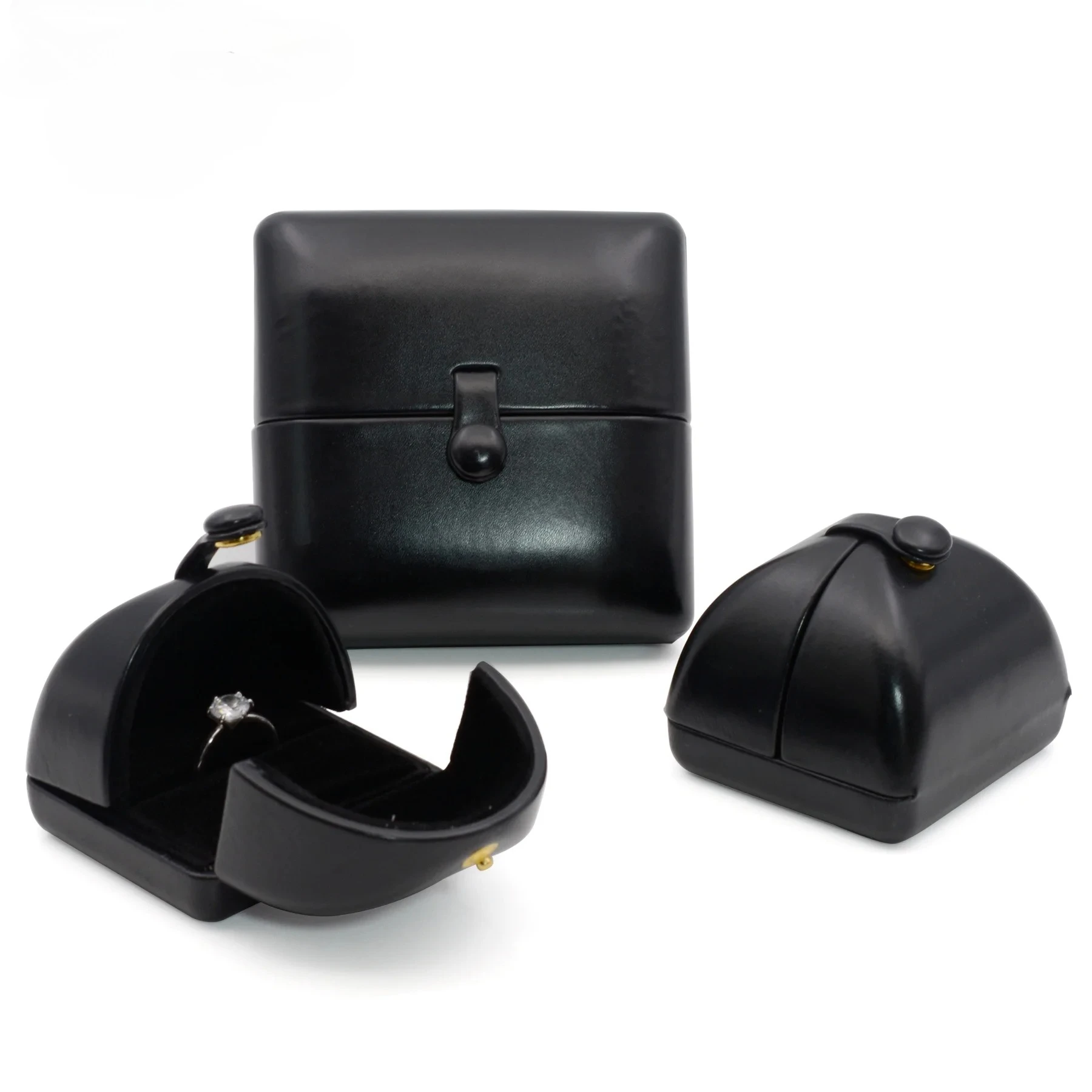 Black Pu Leather Jewelry Box Ring Necklace Bracelet Earrings Jewelry Storage Display Box Room Decor Interior Accessories Gift