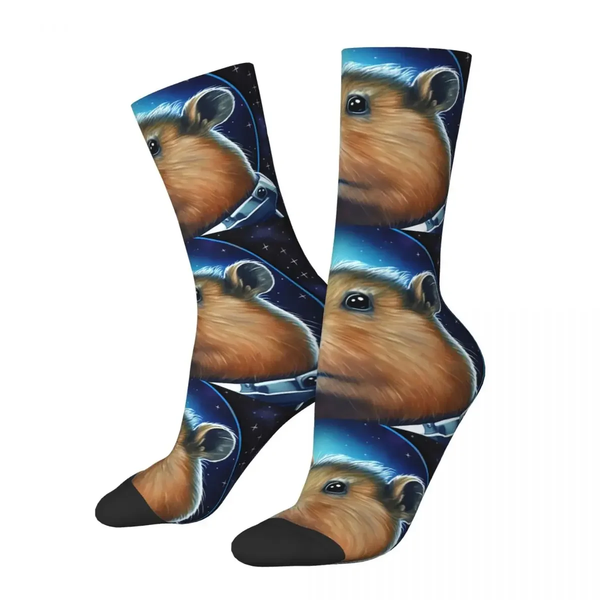 Funny Crazy Sock for Men Astronaut Hip Hop Harajuku Capybara Seamless Pattern Printed Boys Crew Sock Casual Gift