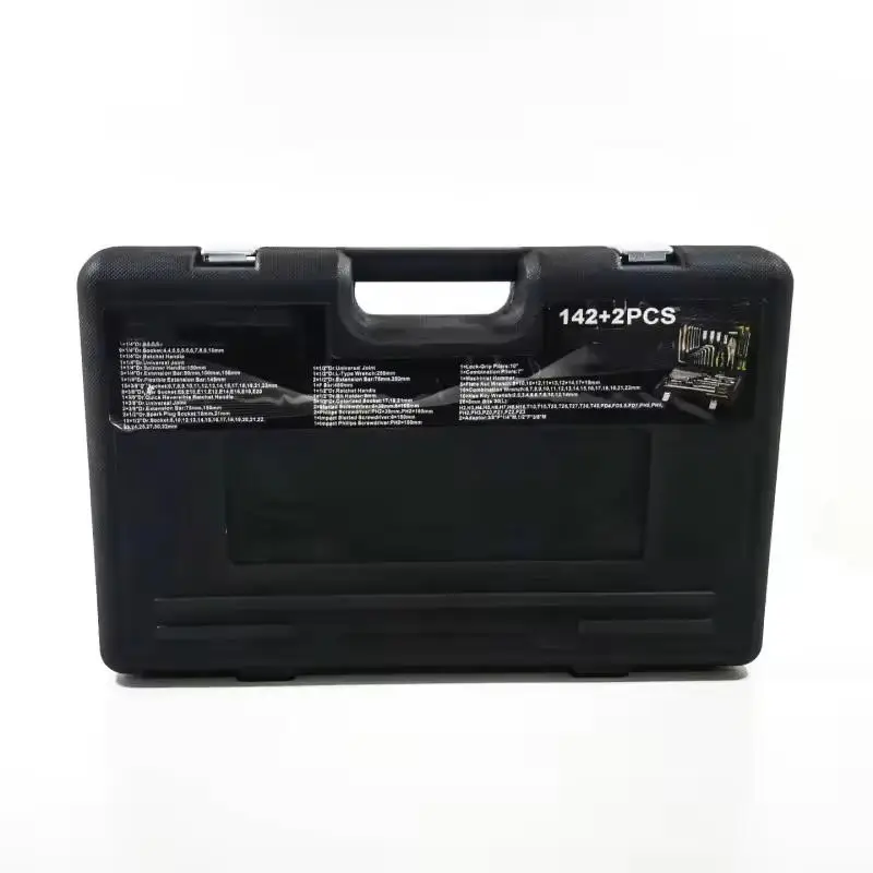 Set Perkakas Reparasi Mobil 142+2, Set Perkakas Tangan 144 PCS, Soket, Kunci Ratchet 72 Gigi, Obeng, Bit, Dukungan OEM & ODM