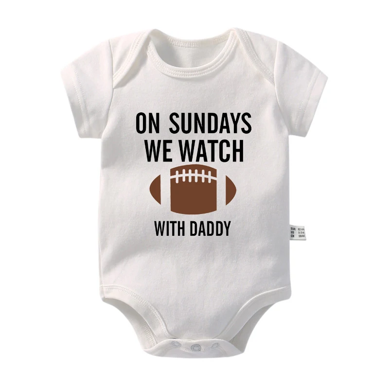 On Sundays We Watch Football With Mommy/Daddy Funny Baby Rompers Cotton Short Sleeve Boys Girls Jumpsuits Infant Toddler Clothes