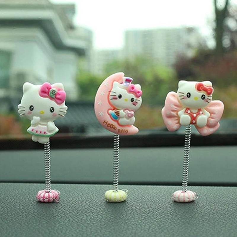 5PCS/Bag Cute Hello Kitty Car Shaking Head Ornaments Cat Auto Centre Console Dashboard Mirror Decorations Desk Accessories Gifts