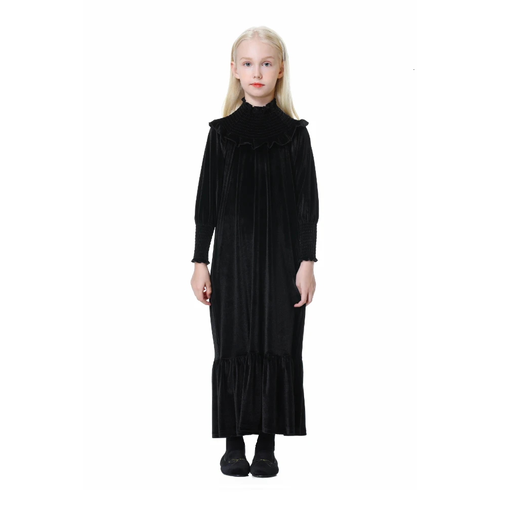 

AP New Fall Winter Teen Girls Maxi Velvet Dress Women Black Ankle-length Dress with Belt Elegant Casual Family Matching, #2000