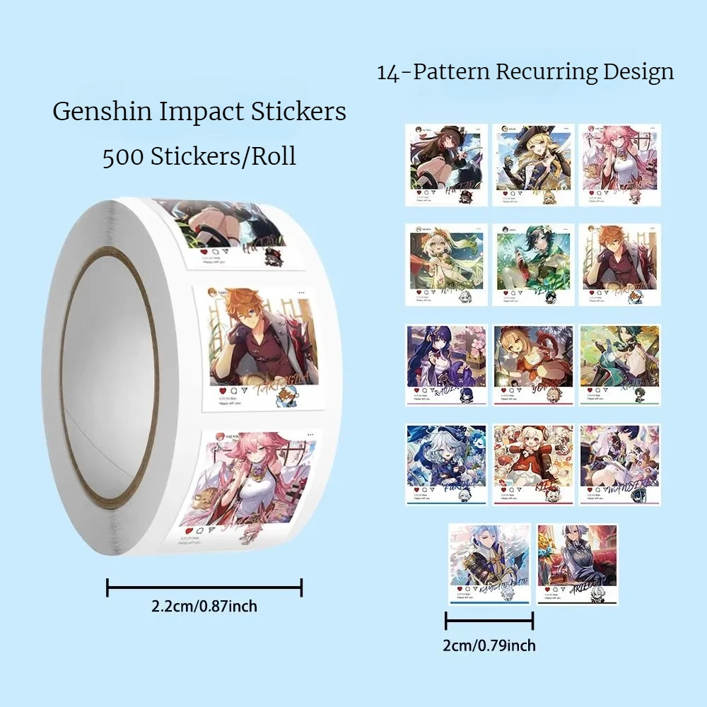 

500 наклеек/рулон Genshin Impact квадратная наклейка милые игровые наклейки граффити журнал скейтборд игровые фанаты наклейка Genshin Impact