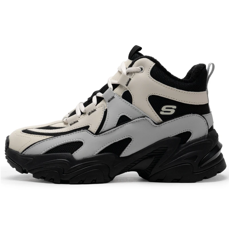 

Skechers Women's Shoes Stamina Fleece-Lined Second Generation Mecha Shoes Retro High-Top Dad Shoes Black and White 168021-Ntbk