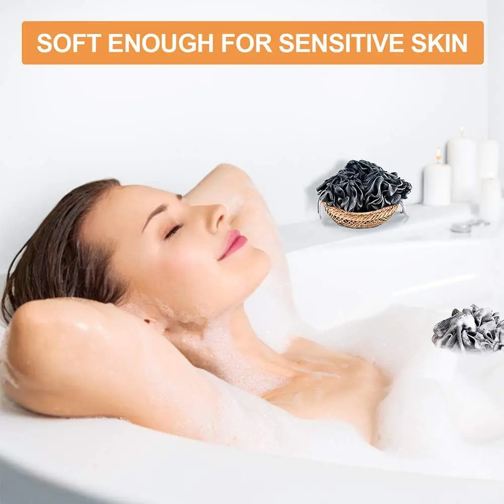 Губка для ванны из люфы Luffa Loufa, скребок для тела, сетчатый пуф, шарик для душа, отшелушивающая губка для душа, упаковка из 4 шт. (60 г/шт.)