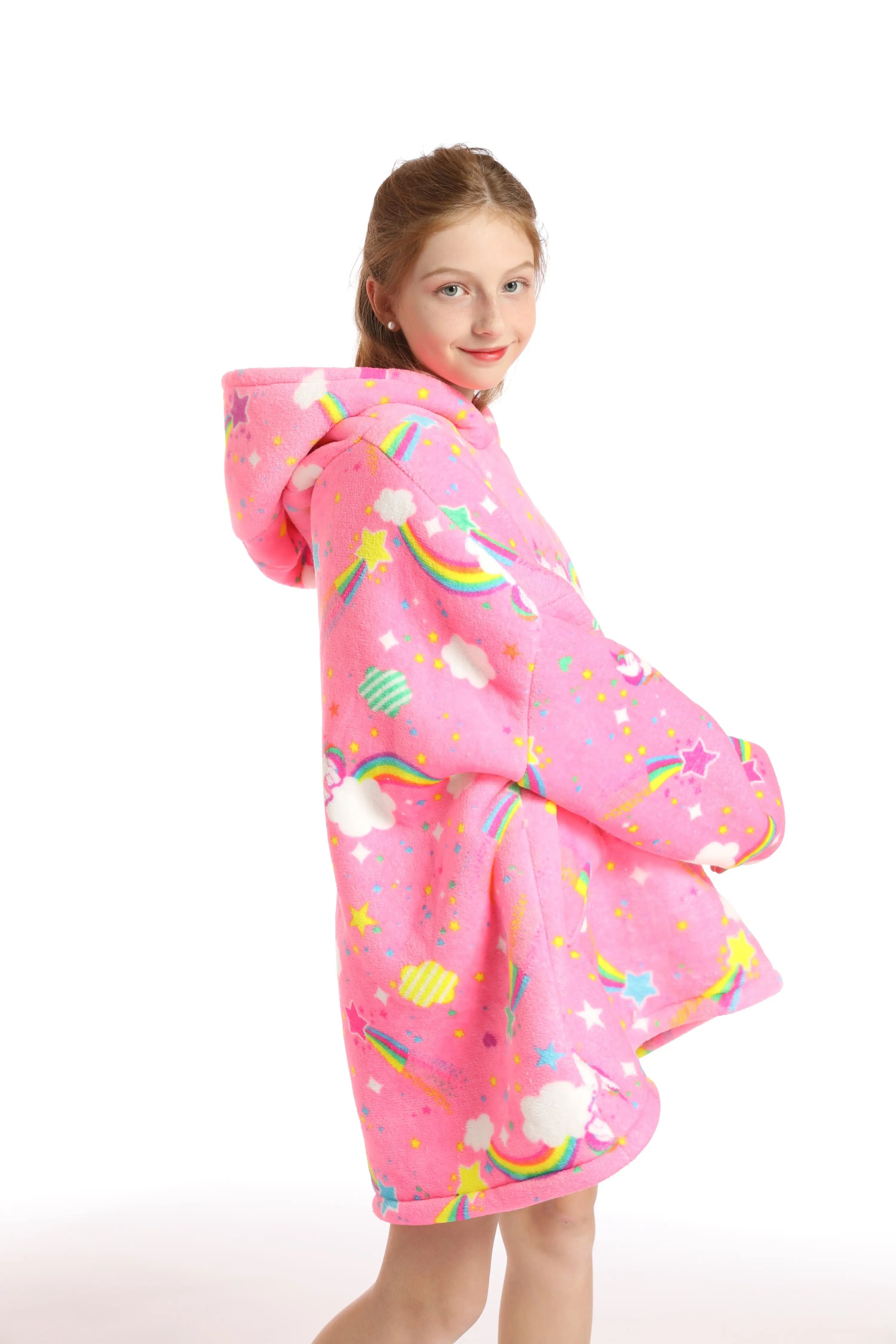 Winter Warm Rainbow Unicorn Oversized Hoodie Children's Super Warm Winter Clothes One Piece Hooded TV Blankets Girls Sweatshirts