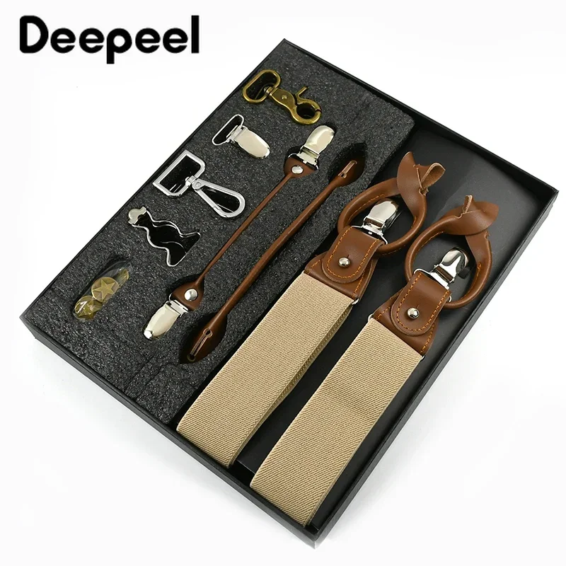 Deepeel 1 zestaw 3.5*125cm biznes mężczyźni pończochy luksusowy wielozestawowy garnitur 3/6 klipsów szelki robocze DIY skórzane elastyczne męskie Jockstrap