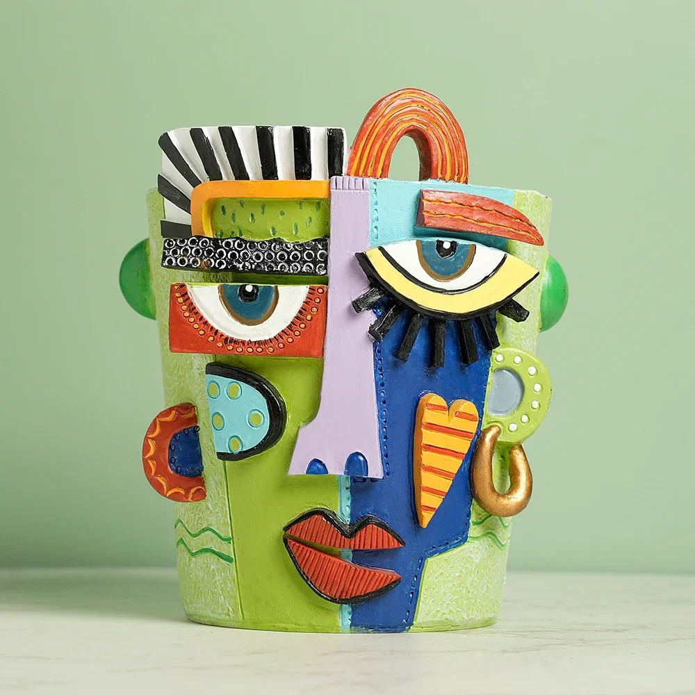 

2025 New Creative Human Face Head Mask Sculpture Vase Art Resin Half-Length Portrait Flower Recording Ornament Desktop Ornaments