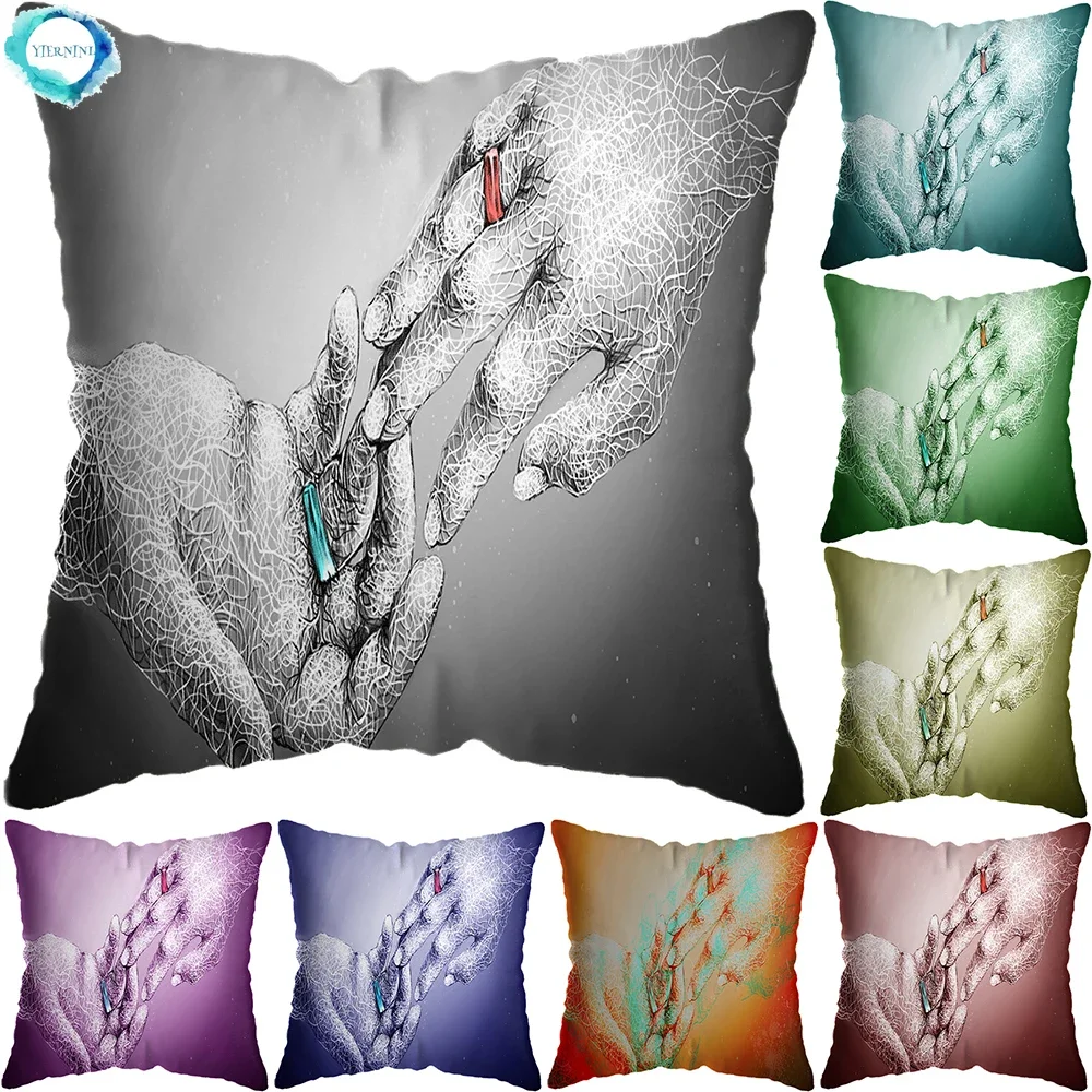 Lovers Fingers Touch Decor Pillow Car Decor Cushion Cover Home Hotel Abstract Hands Art Pictures Sofa Bed Cushion Cover 45x45cm