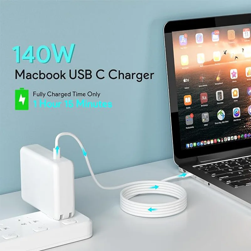 140W USB C Charger Fast Charger Power Adapter for MacBook Pro, MacBook Air, iPad Pro, Samsung Galaxy and All USB-C Devices,6.6ft