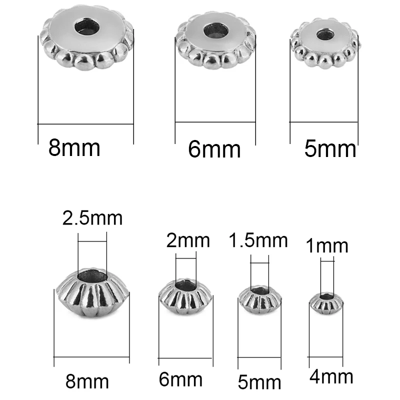 10pcs 4 5 6 8 mm Stainless Steel Spacer Beads Bulk PVD Never Fade Big Hole Thin Bracelet Necklace Beads Jewelry Making Findings