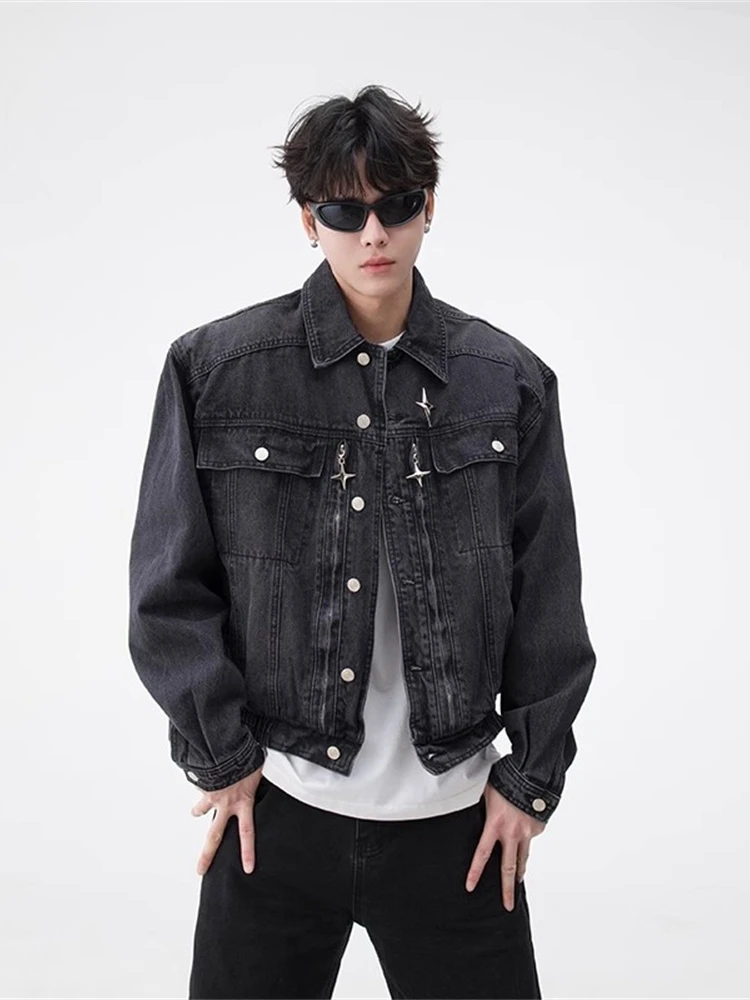 

oulder Padded Men's Denim Jaet Spring Autumn Sle Workwear Pilot Jaet American Sle Long Sve Loose Fit Outerwear