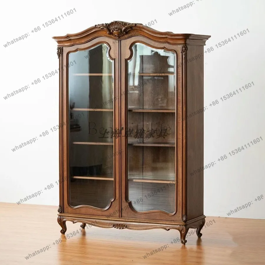 

European-style household retro solid wood carving old display cabinet French classical antique wine cabinet entrance