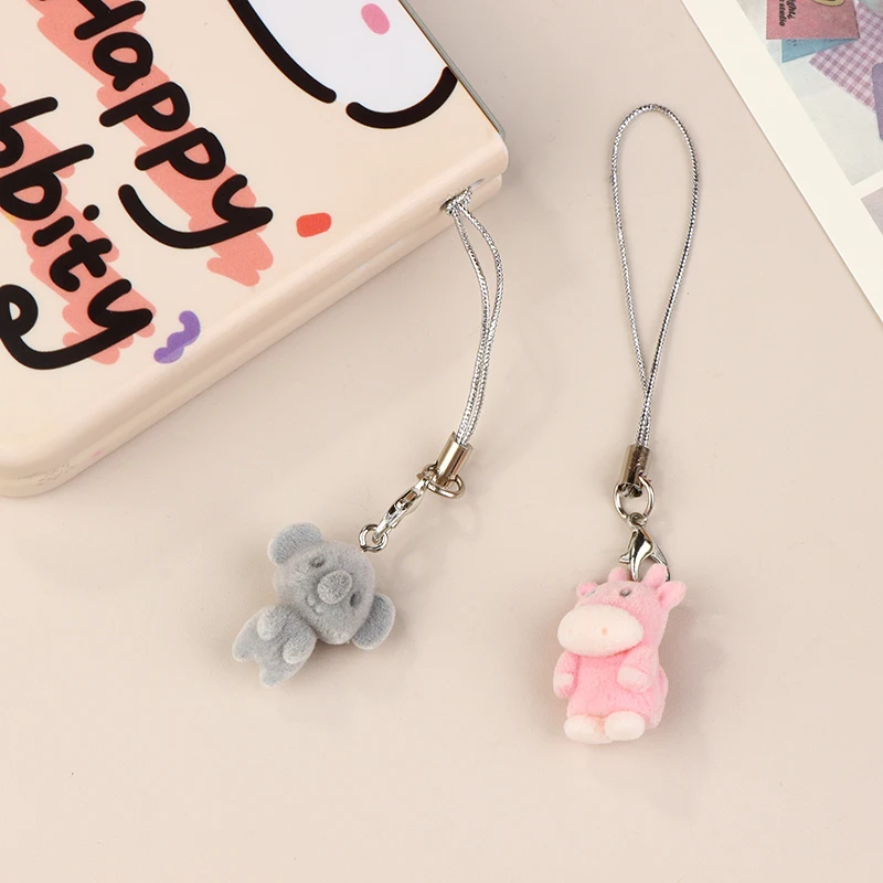 Cute Flocking Calf Koala Mobile Phone Lanyard Cartoon Animal Pendant Phone Chain School Bag Pendant Keycord