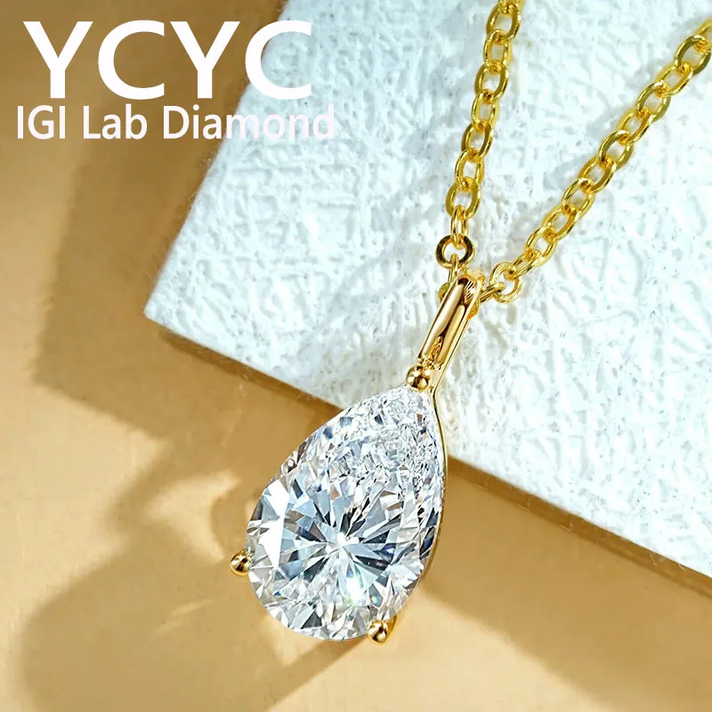 Au585 14K Yellow Gold Pear 2Ct Lab Grown Diamond CVD HPHT DEF VS-VVS Pendant and  chain Wedding &engagement 