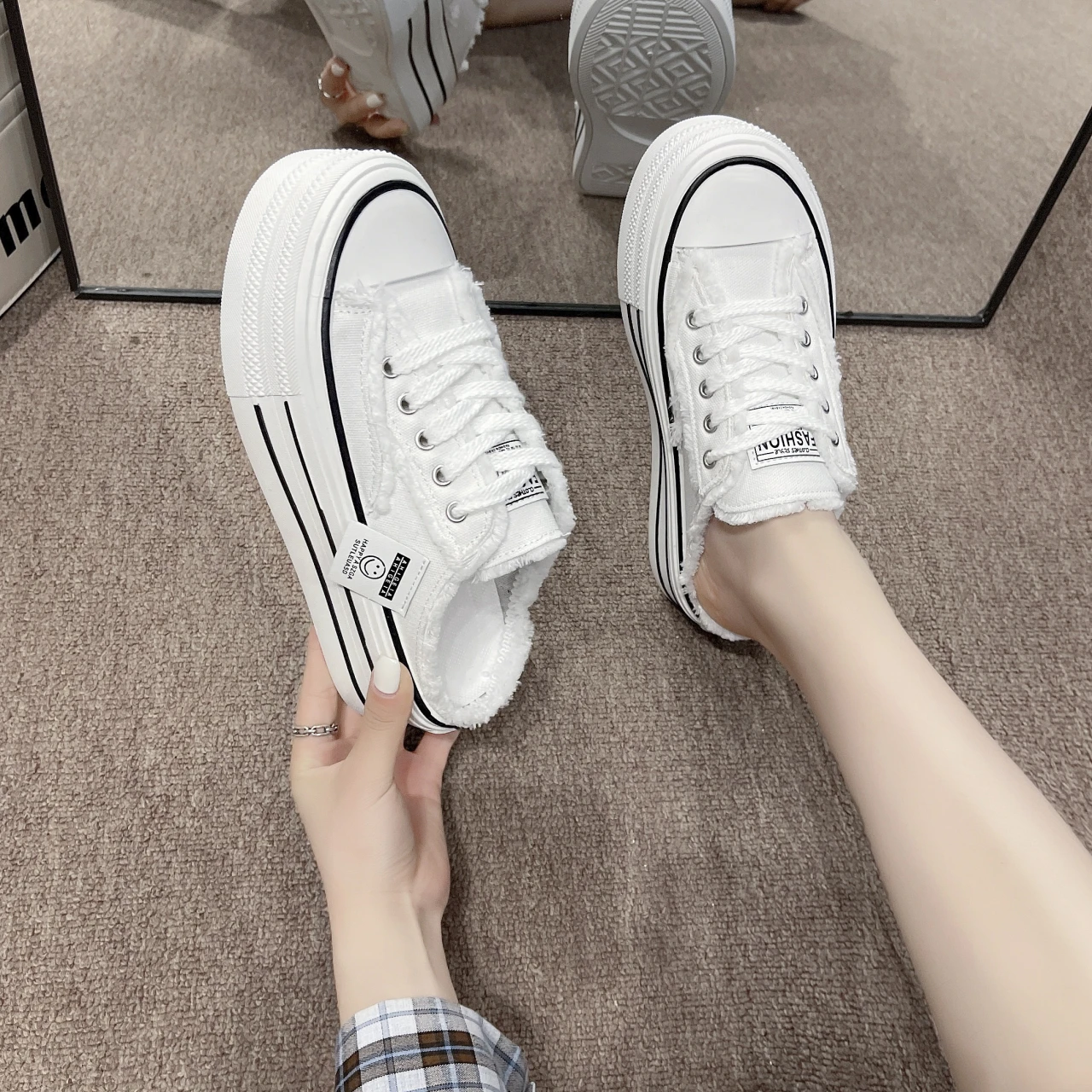 2026 Neue Damen-Mode Canvas Halbslipper Atmungsaktive Freizeitschuhe Sportliche Schuhe mit Dicker Sohle Vulkanisierte Schuhe Zapatos Mujer 35-40 – Detail 18