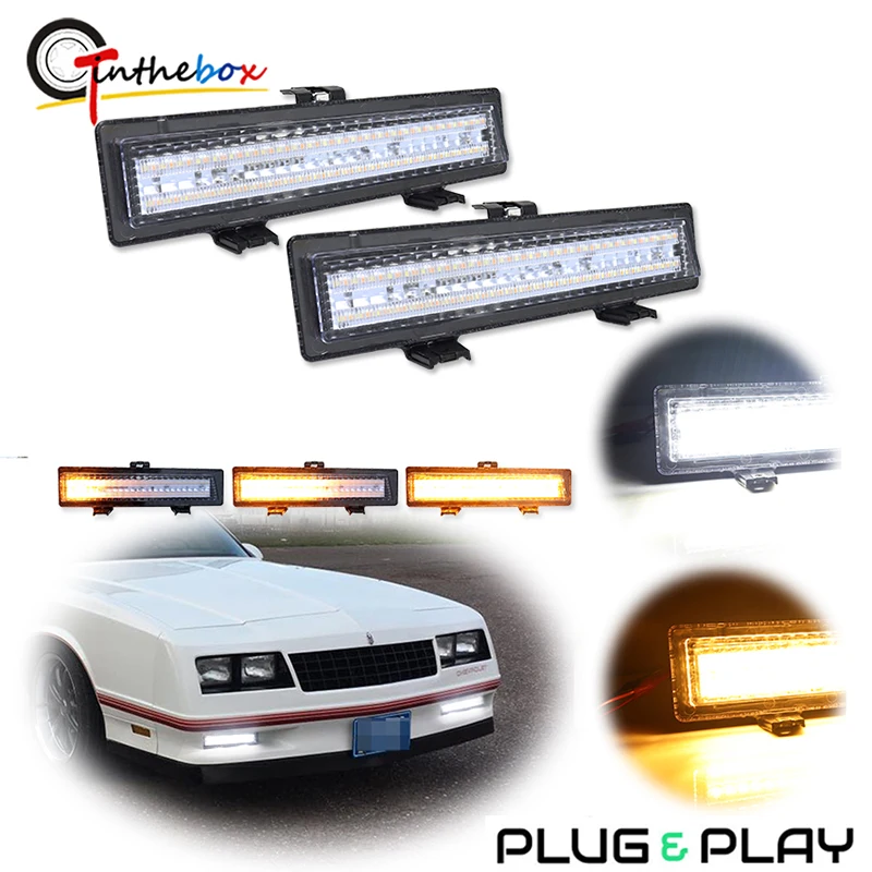 Gtinthebox-luces de señal de giro delanteras secuenciales, LED ámbar de doble color con luces de conducción DRL blancas para Monte Carlo SS 12V 1981-1988