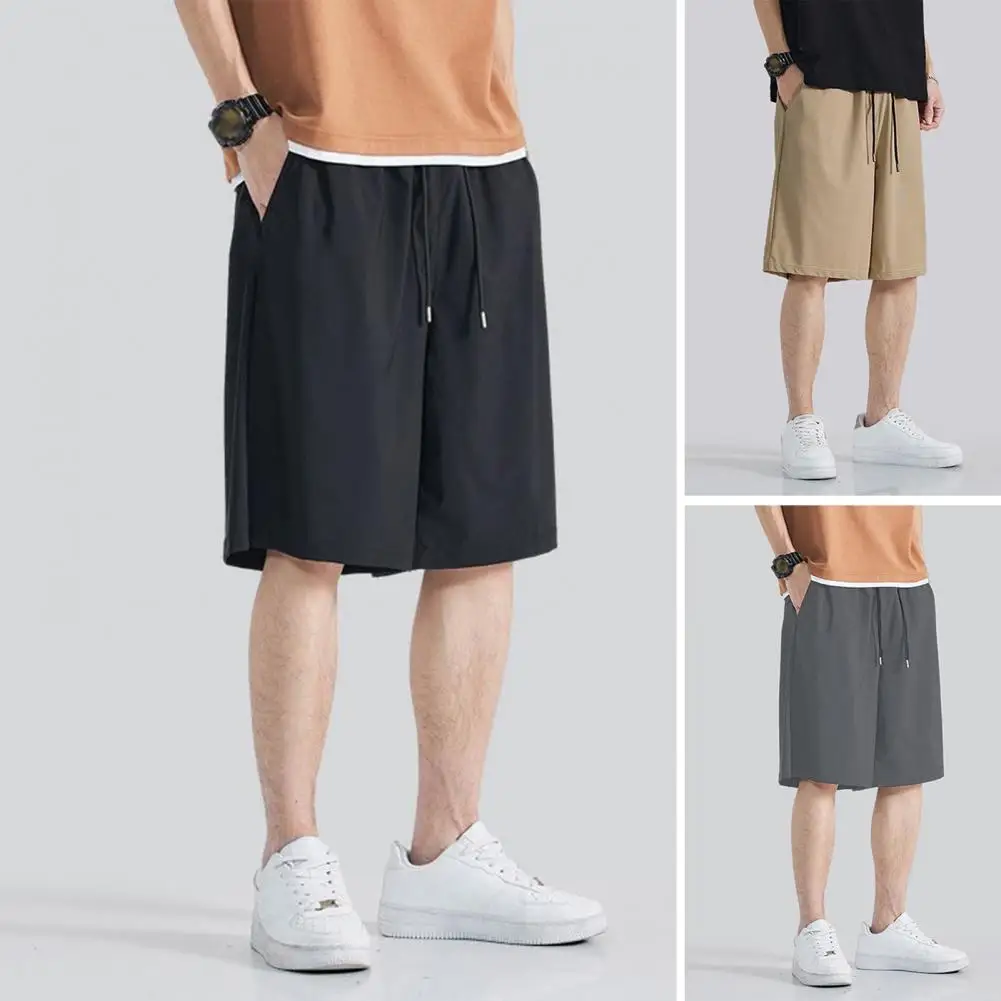 Pantalones cortos deportivos finos para hombre, pantalones cortos holgados de pierna recta, frescos, transpirables, nueva tendencia de moda, deportes informales con bolsillo sólido