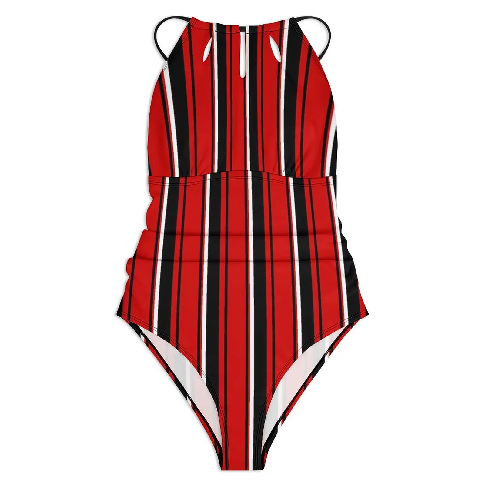 Red And White Striped Swimsuit Sexy Striped Print Female Swimwear One-Piece Fashion Bodysuit Surfing Push Up Hollow Out Monokini