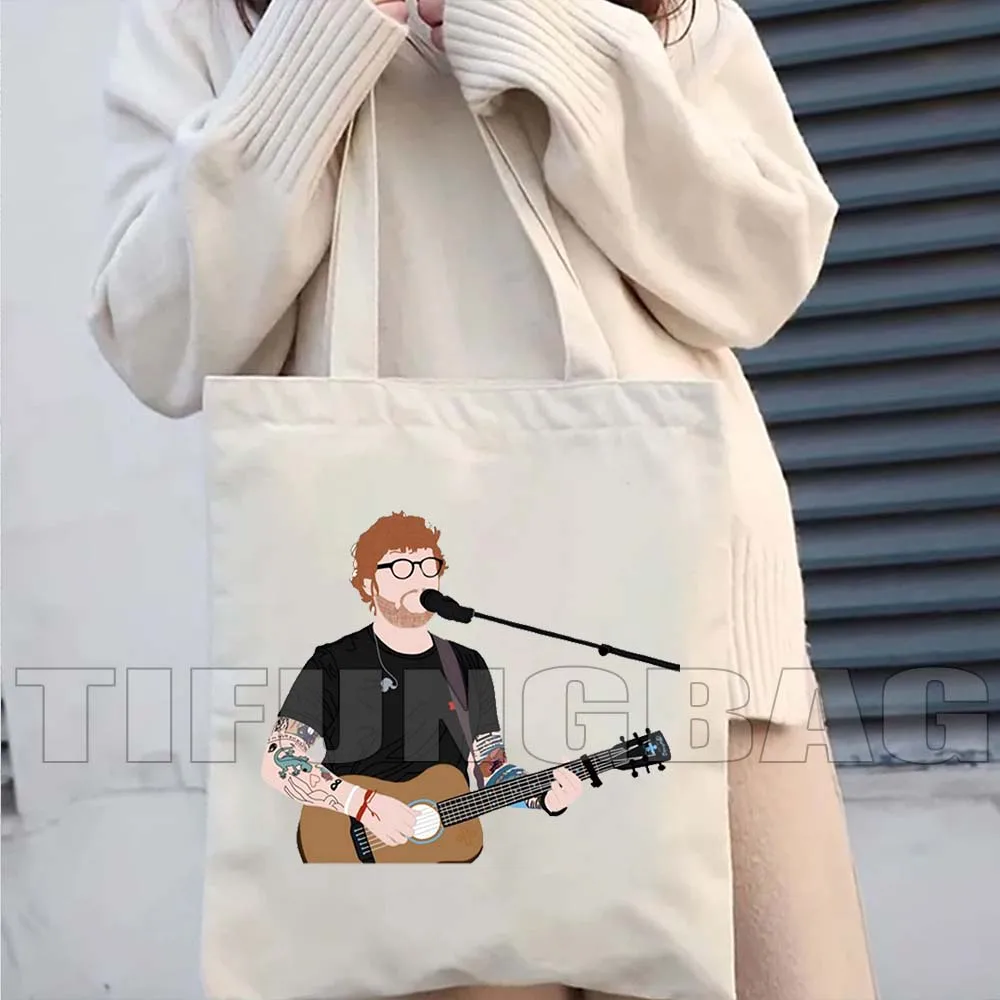 Ed Sheeran Lover Funny Cute Music Fan Gifts Women Canvas Shoulder Tote Bag Harajuku Handbag Shopper Cotton Foldable Shopping Bag