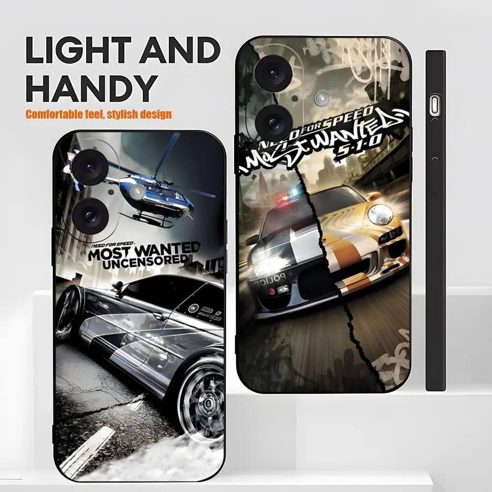 Funda para Teléfono con Diseño de Juego de Carreras Need For Speed, para iPhone 17 16 15 14 13 12 X XR XS 8 Plus Mini Pro Max, Negra, Suave, Antigolpes