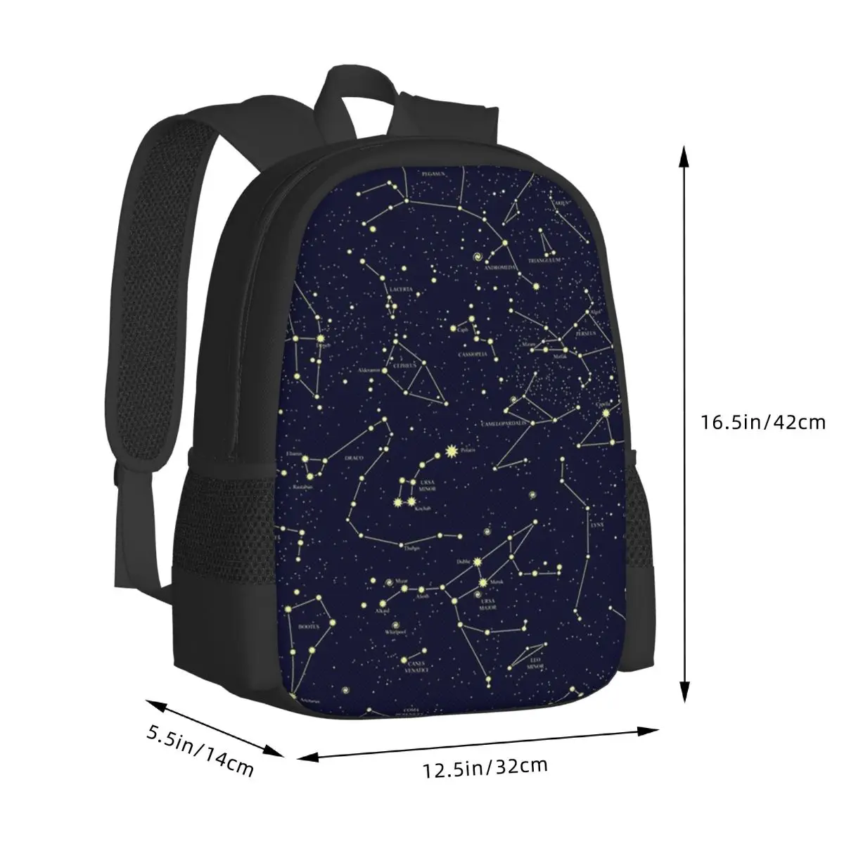 Night Sky Golden Celestial Stars Zodiac Constellations Backpack School Bag Hiking Travel Daypack for Bookbag Shoulder Bags
