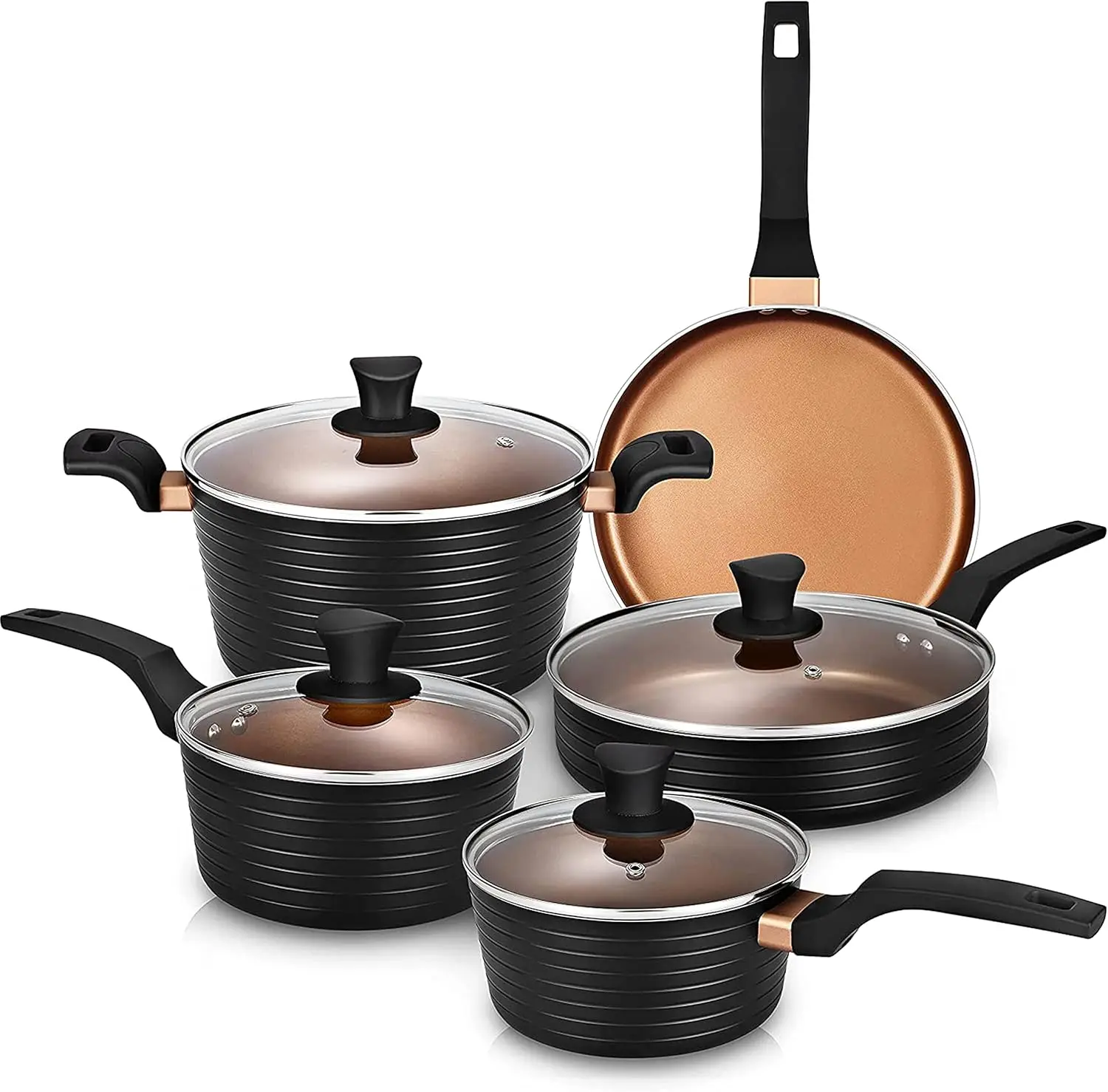 

Pots & Pans Sets, Nonstick Cookware Set, Induction, Chemical-Free Kitchen Sets, Saucepan, Frying Pan, Saute Pan, Black, 9 Pieces