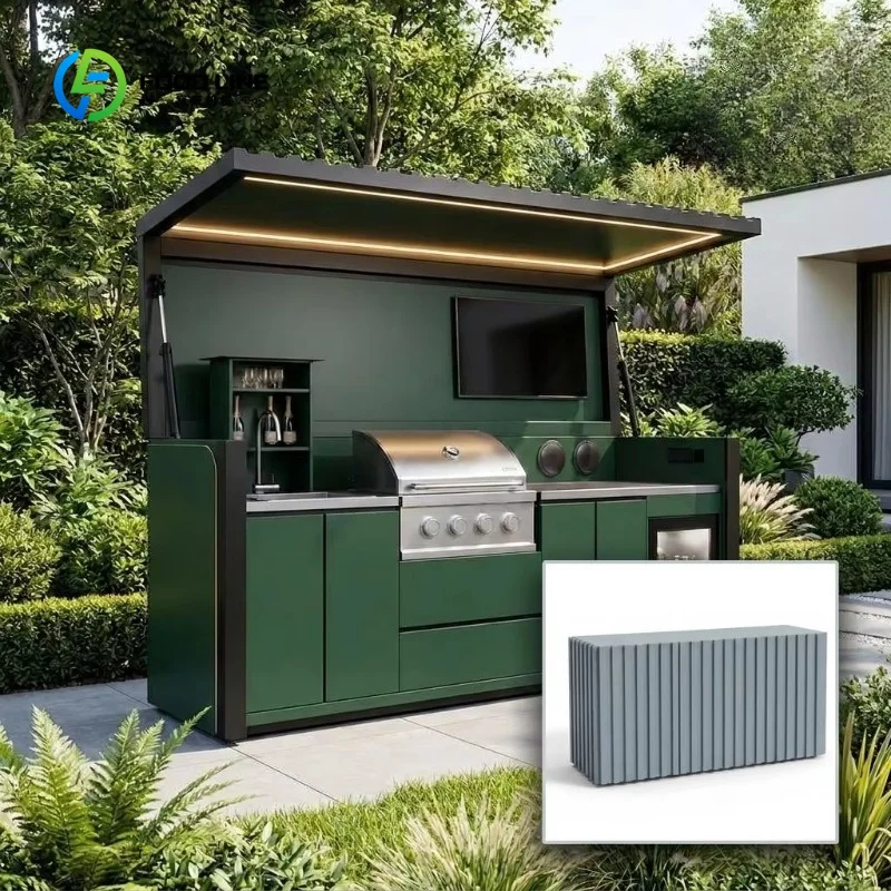 Customized Outdoor Folding BBQ Kitchen Freestanding 304 Stainless Steel Gas Grill Station Modular Kitchen
