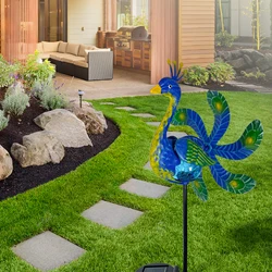 Solar Wind Spinner Peacock Outdoor Wind Sculpture with Color Changed LED Light for Lawn Patio Pathway Yard Courtyard Decor