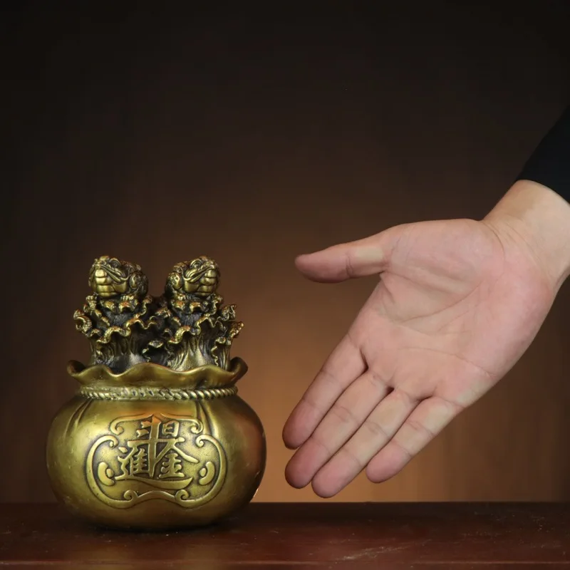 Brass Money Bag With Golden Toad For Prosperity, Four Toads Treasure Basin, Home And Shop Decoration, Attracts Wealth
