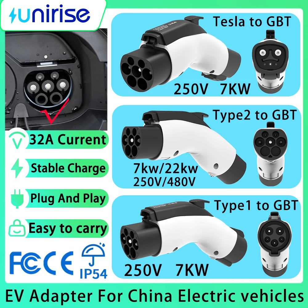 

Адаптер для зарядки электромобилей NACS на GBT 32A, коннектор J1772 на GB/T, конвертер Type2 на GBT, быстрый разъем для зарядных устройств переменного тока для электромобилей.