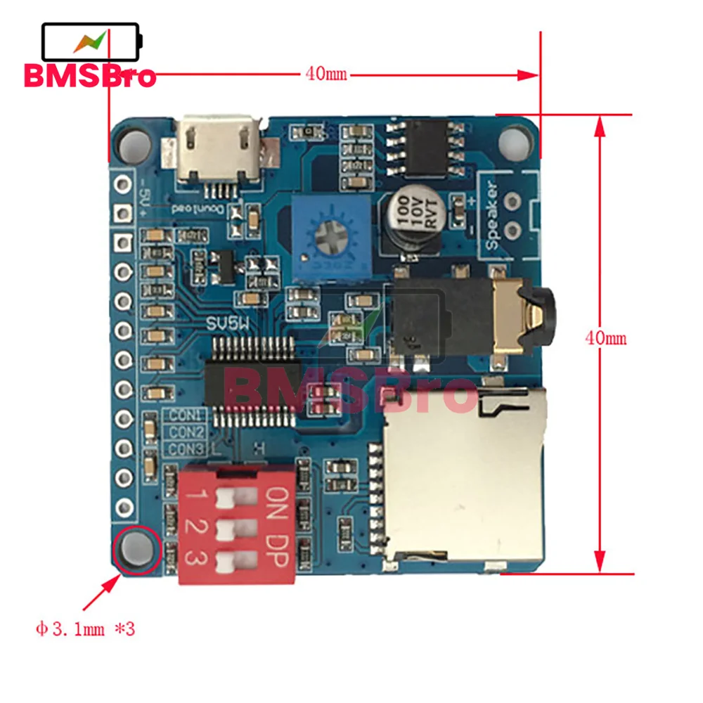 Voice Sound Playback Module Arduino MP3 Player Module UART I/O Trigger Class D Amplifier Board 5W 8M Storage DY-SV8F SD/TF Card