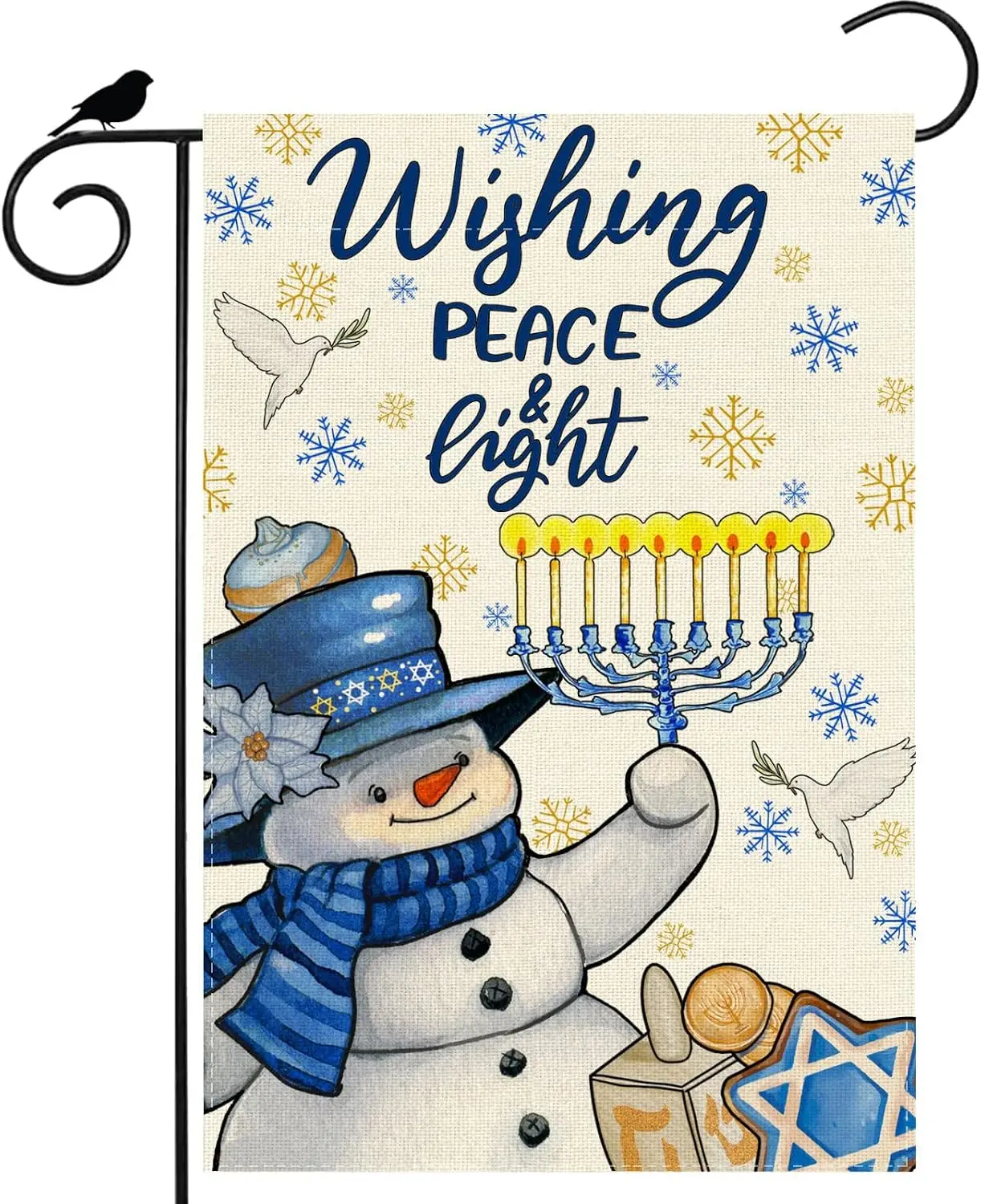 Hanukkah Garden Flag Snowman Menorah Six-PointedStar Snowflake Yard Flag 12x18 Inch Double Sided Small Chanukah Mini Yard Ou PPZ