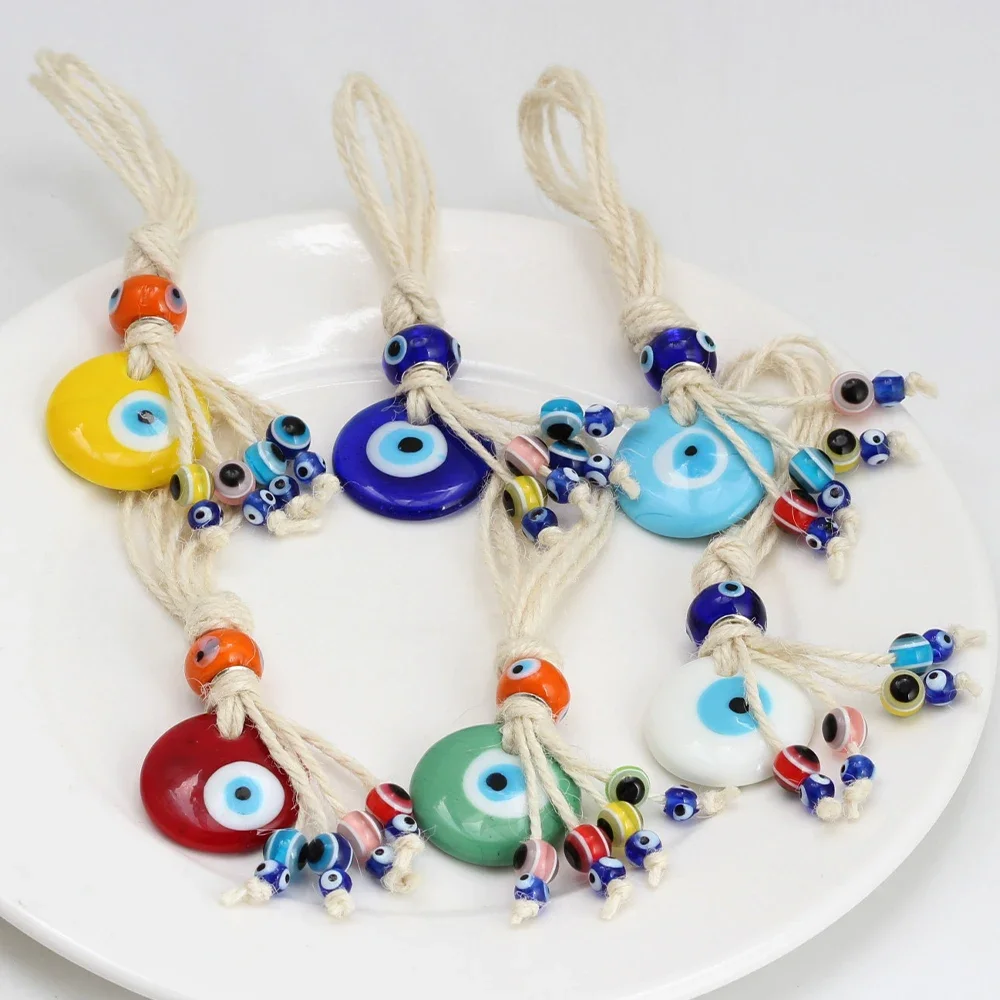 Lucky Eye Hamsa Hand Heart Turkish Evil Eye Wall Hanging Braided Rope Car Bag Keychain for Home Decor Good Luck Amulet Gift
