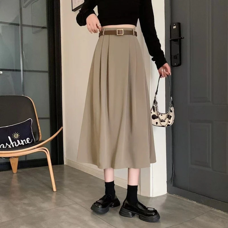 2026 New Skirt Women Solid Color Versatile Mid-length Pleated Skirt Large Swing Type Skirt Female Long Skirts for Women