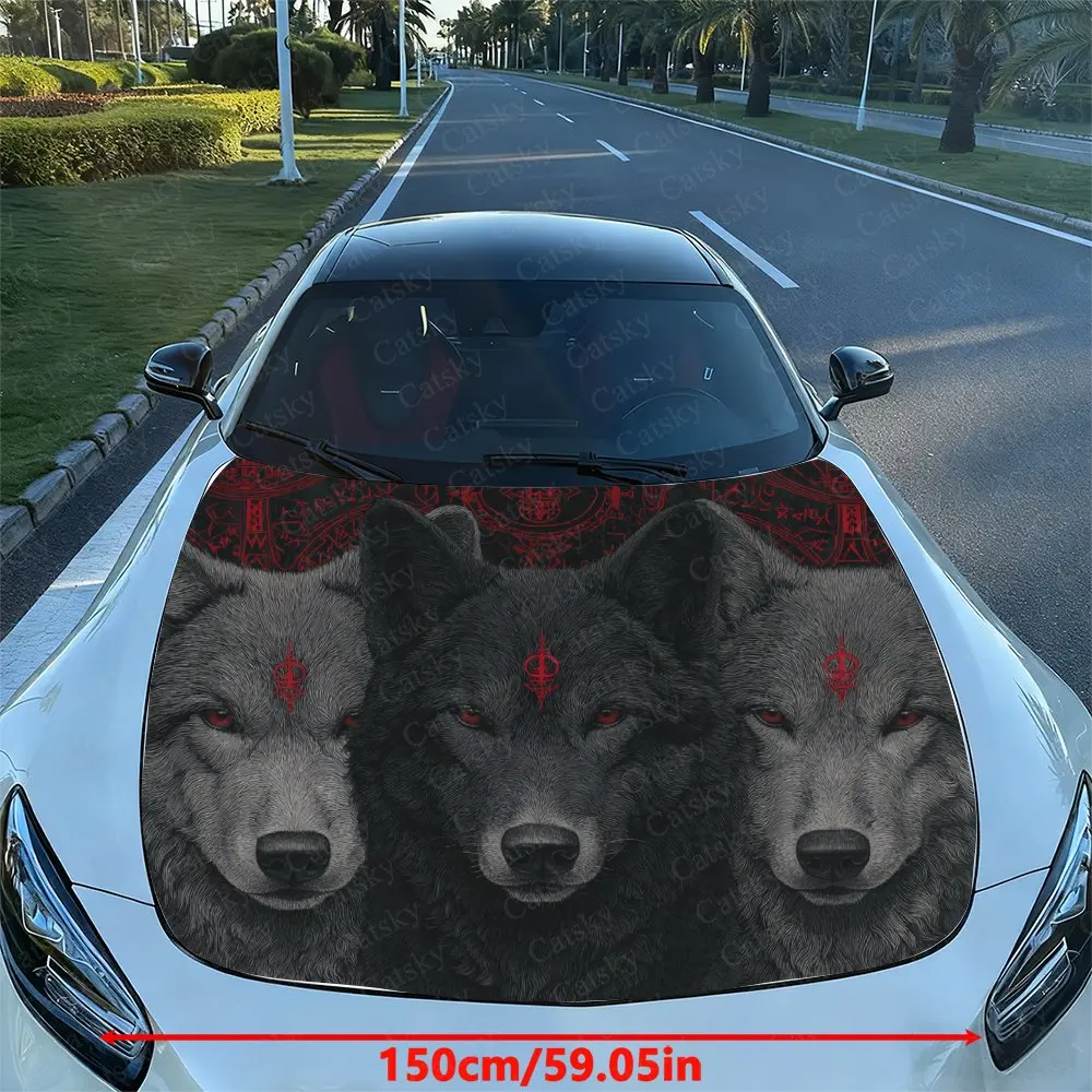 Mysterious Symbol Wolf Print Hood Decal - PVC Material, Racing Car Body Vinyl Sticker, External Modification Decoration For Vehi