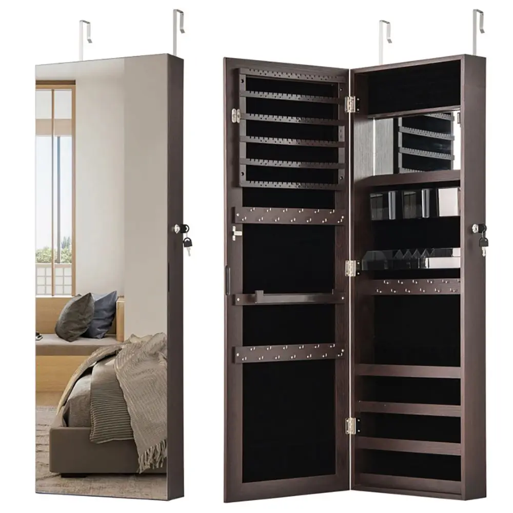 43.5 Inch Jewelry Mirror Cabinet Full Length Mirror and Adjustable Hangers Organizer
