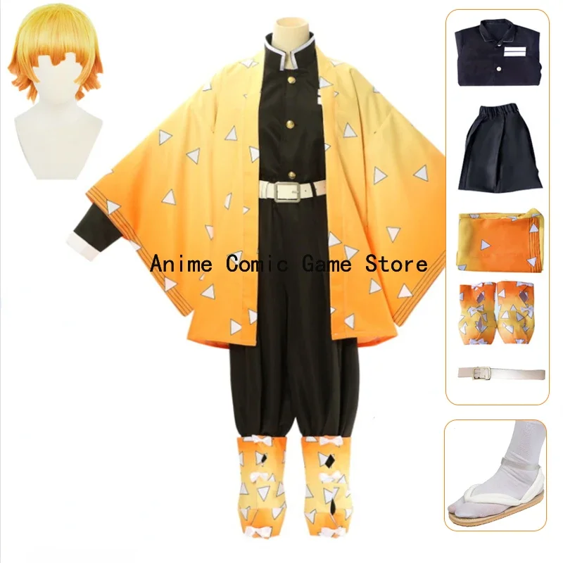 Agatsuma Zenitsu Cosplay Costume pour hommes et femmes, perruque Anime, uniforme japonais, Halloween, tenues de fête de Noël, en stock