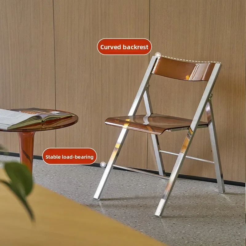 Firm Nordic simple electroplating folding stool household backrest chair queuing equal chair transparent computer chair portable