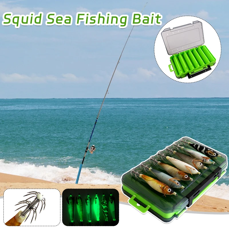 

14Pcs/box Squid Fishing Lure Wood Shrimp Jigs Luminous Octopus 3D Eyes Cuttlefish Artificial Bait Fishing Accessory Tackle Pesca