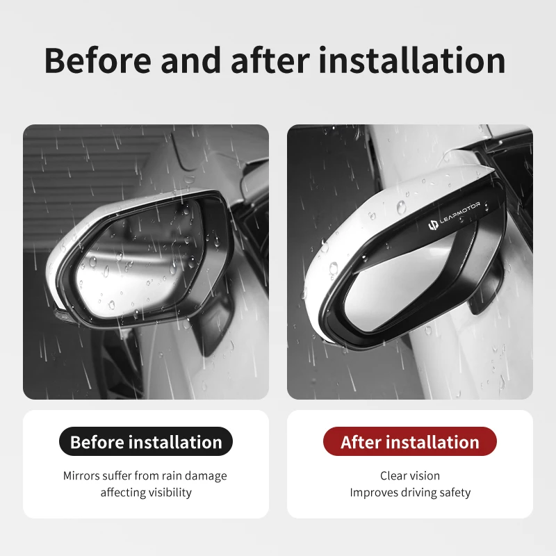 2pcs Car Rearview Mirror Rain Eyebrow Sticker RainProof Cover For Leapmotor T03 S01 C11 C01 Leap Motor