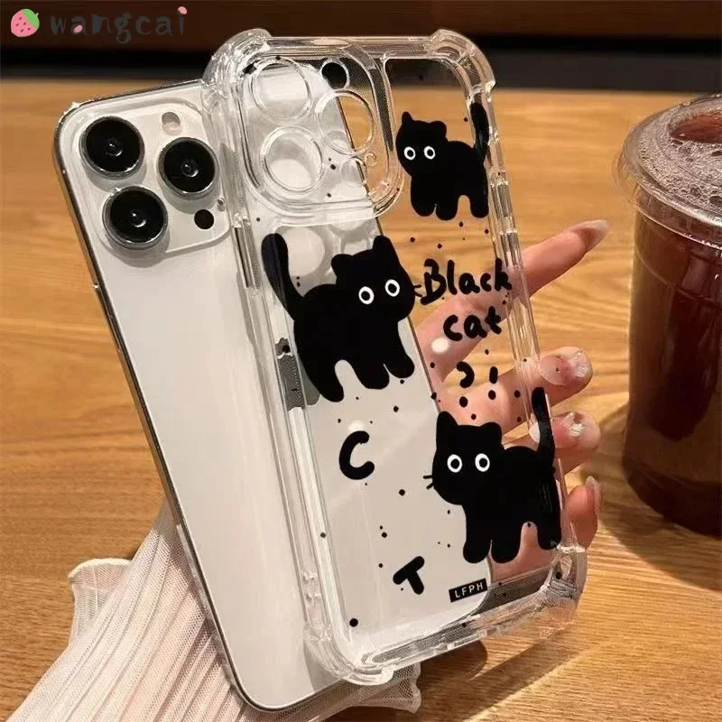 For Xiaomi 14T Pro 5G Redmi K70 Ultra 14C 14R Note 14  Pro Plus 5G Phone Case Cute Black Cat Air Bag Shockproof Soft Cover