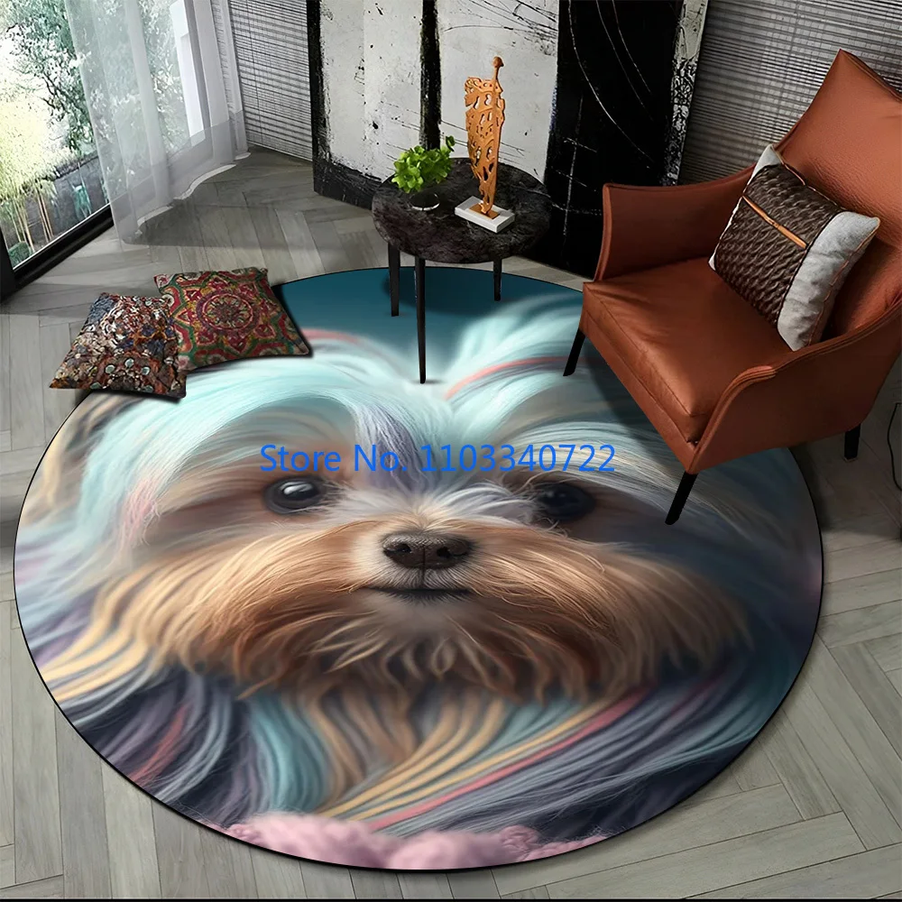 Cute Dog Samoye,Chihuahua,Koki Pomeranian Rug Round Carpet 120cm Crawling Game Non-slip Play Floor Mat for Kids Room Decor