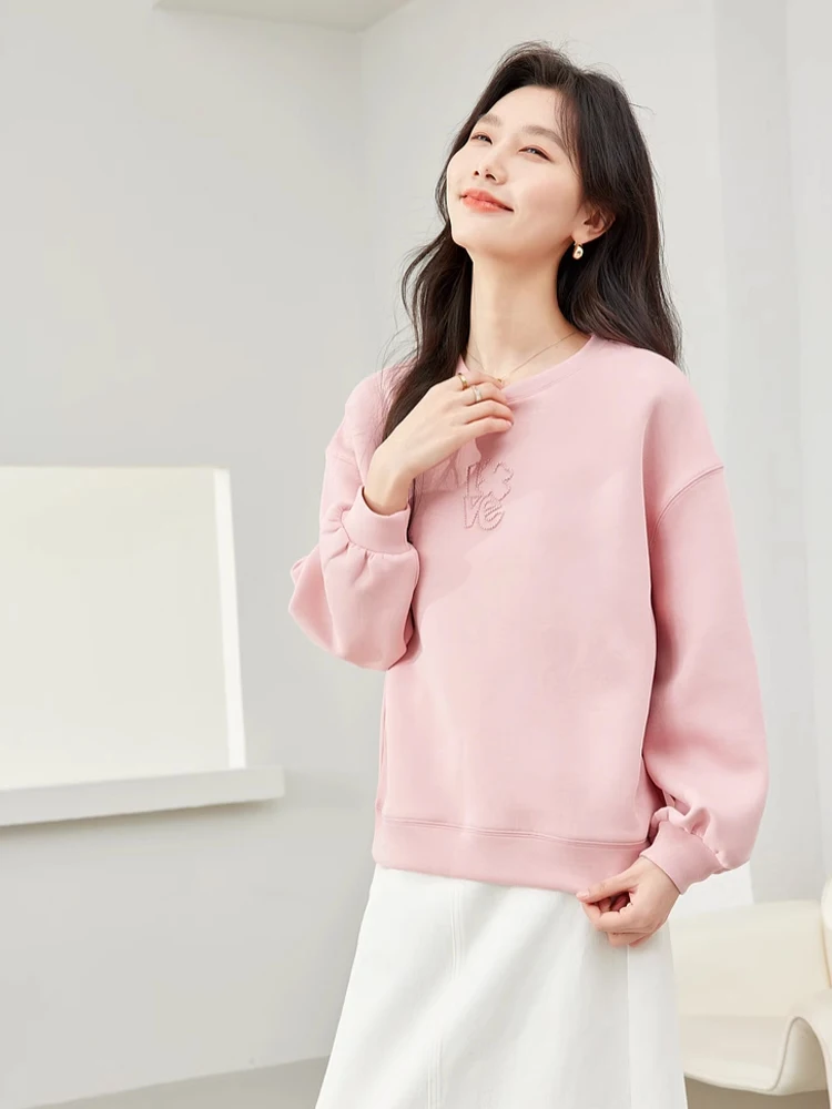 Vivly Women Lazy Style Drop Sleeve felpe 2024 Spring Letter ricamo Pullover allentato Casual Fashion manica lunga Top 30060