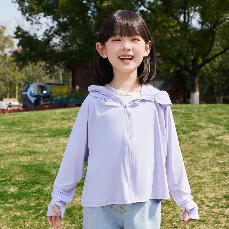 Girls Summer New Ice Silk Cool Feeling Sun Protection Clothes Large Children Anti Ultraviolet Radiation Outerwear Cute Style