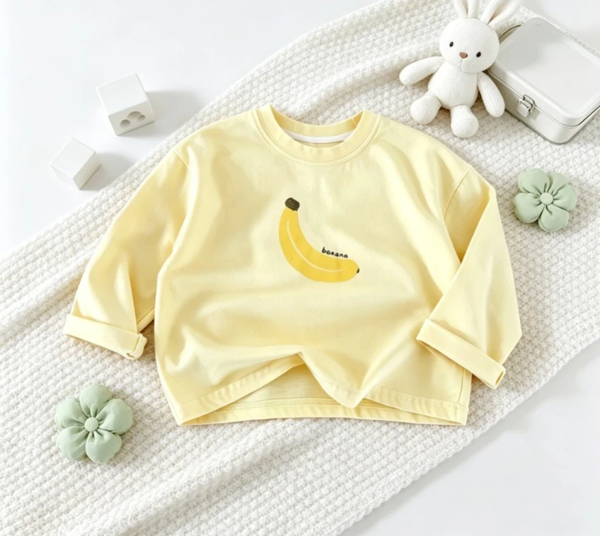 Simple Fruit Kids Long Sleeve T Shirt Children Cotton Fabric Clothing Children Apple Banana Graphic Costume Child Casual Tees