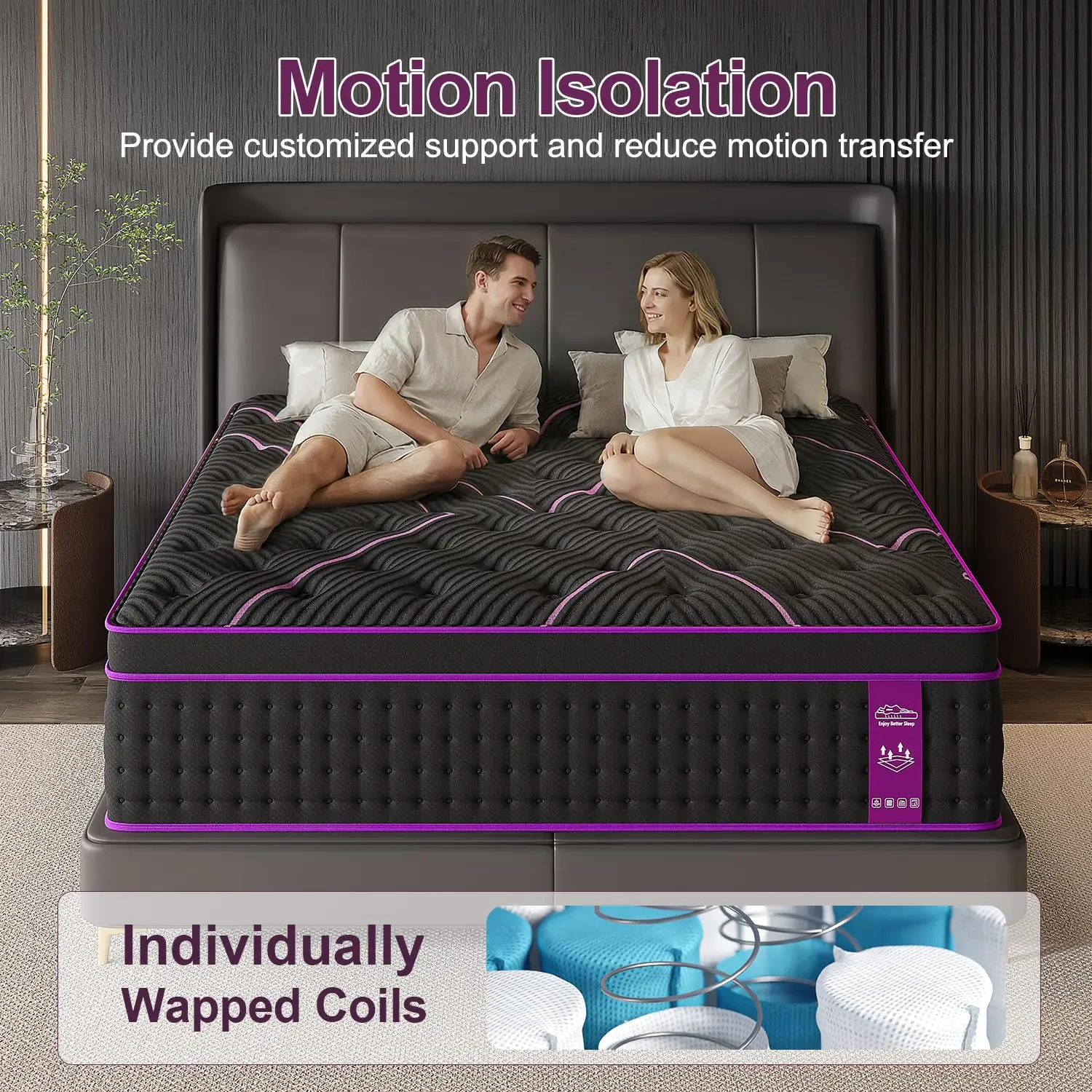 Queen Mattress 14 Inch Hybrid, Cooling-Gel Foam & Pocket Springs, Medium Firm Mattresses in a Box Zero Motion Transfer, Custom