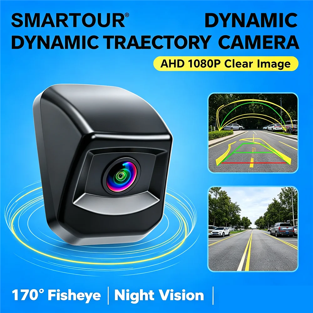 Dynamic Trajectory Reverse Camera 180 Degree Wide Angle Waterproof Car Backup Camera CVBS/AHD Switch Control Line Adjustable
