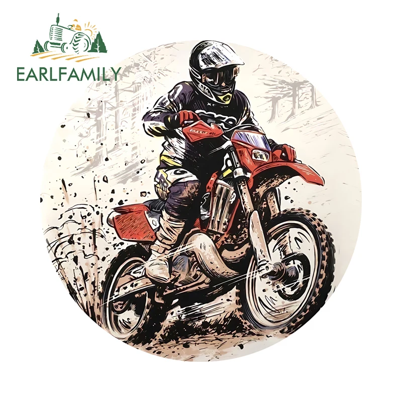 EARLFAMILY Vintage Motocross Logo Car Sticker Personal Cartoon Bumper Skateboard Camper Decals Cool Camper Fuel Tank Cap Decor