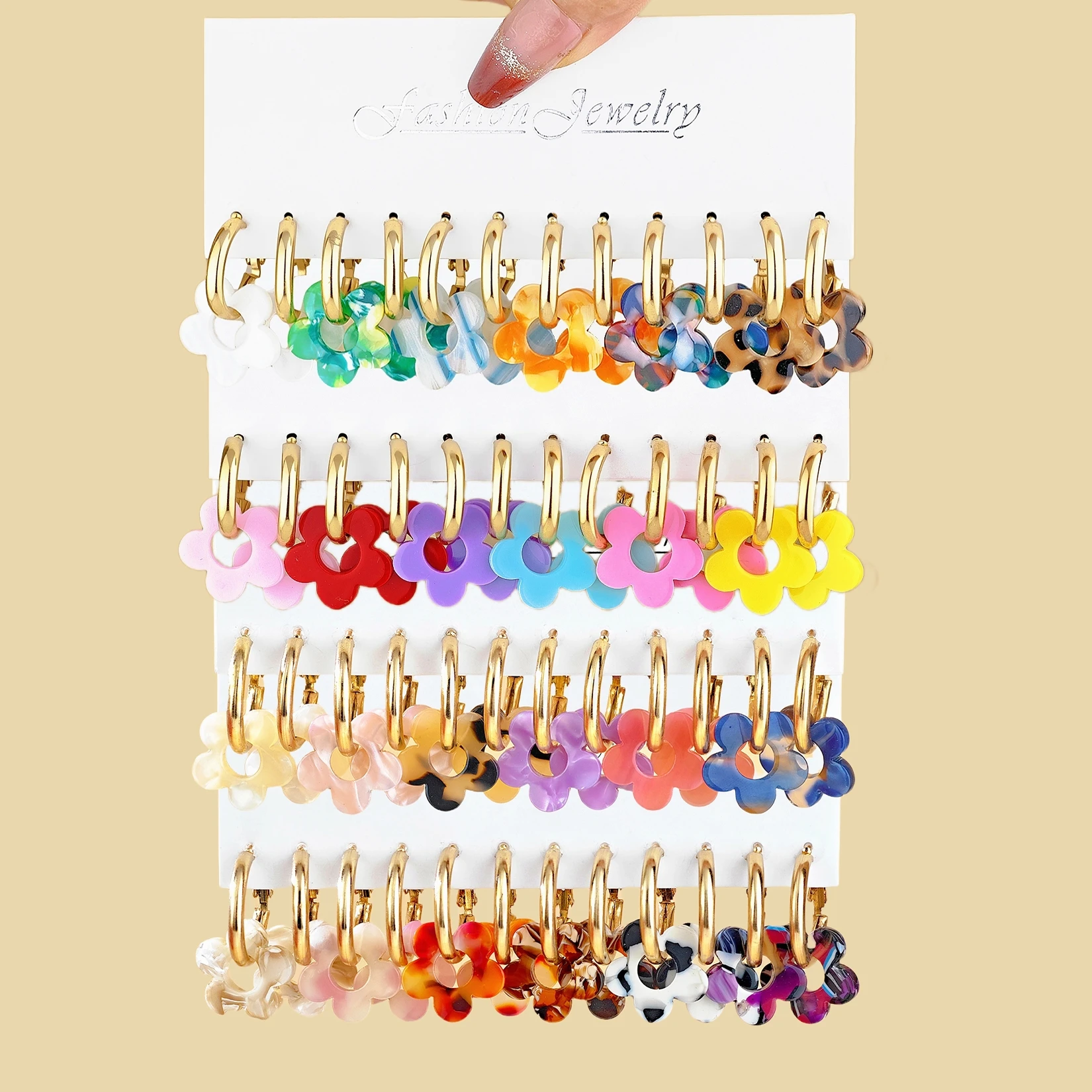 Conjunto de pendientes con colgante de cinco flores acrílicas coloridas con diseño de nicho de moda europea americana, pendientes de Metal elegantes para mujer, regalo